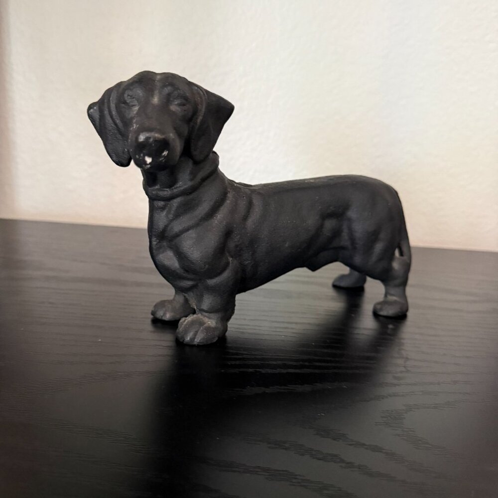 Vintage Black Cast Iron Dachshund Doorstop Paperweight Heavy